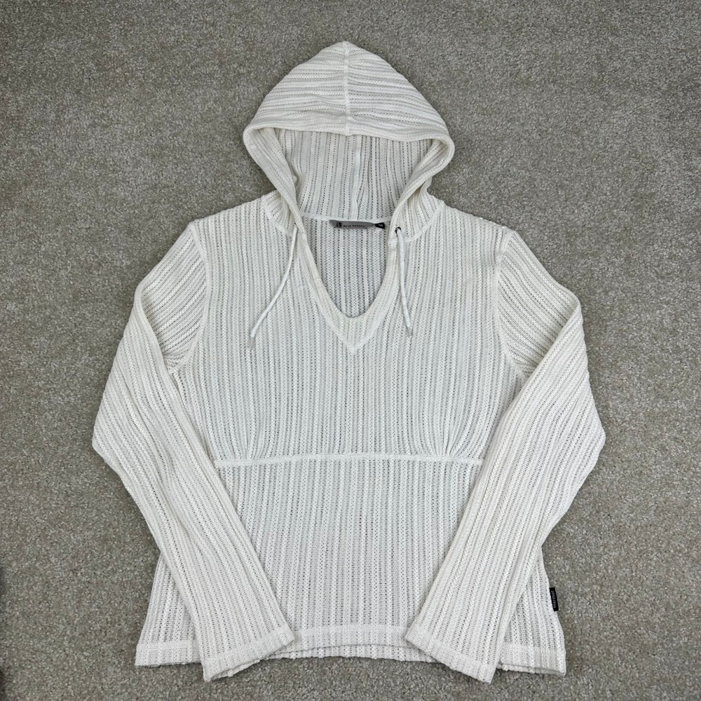 Marmot Beth Rodden White Open Knit Hoodie Sweater Medium V-Neck Gorpcore Coastal